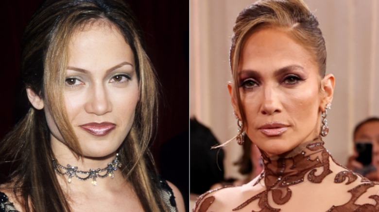 Jennifer Lopez när hon först började färga sina gråa hårstrån och senare i livet även färga håret