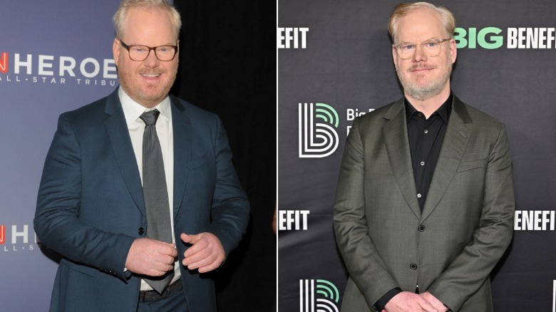 Jim Gaffigan viktminskning med GLP-1 i sida vid sida bilder