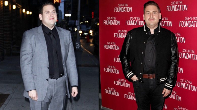 Jonah Hill 2013 efter att ha gått upp i vikt och 2016 när han började gå ner i vikt