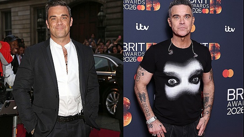 Foton sida vid sida som visar Robbie Williams viktminskning