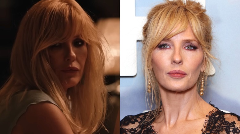 Sida vid sida av Kelly Reilly i karaktären som Beth Dutton och Reilly i verkliga livet. Till vänster: Reilly som Dutton in 