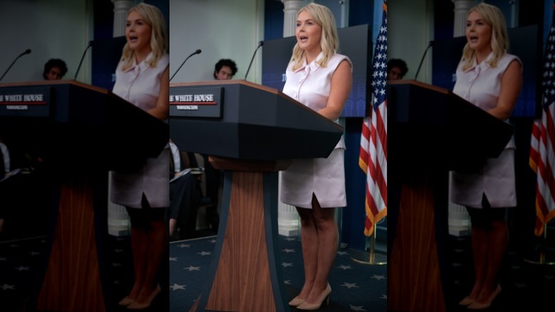 Karoline Leavitt informerar pressen om Epstein-filerna