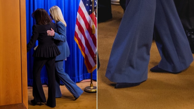 Pam Bondi lämnar en pressträff på justitiedepartementet