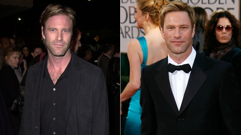 Foton sida vid sida som visar Aaron Eckhart före och efter att han slutade röka