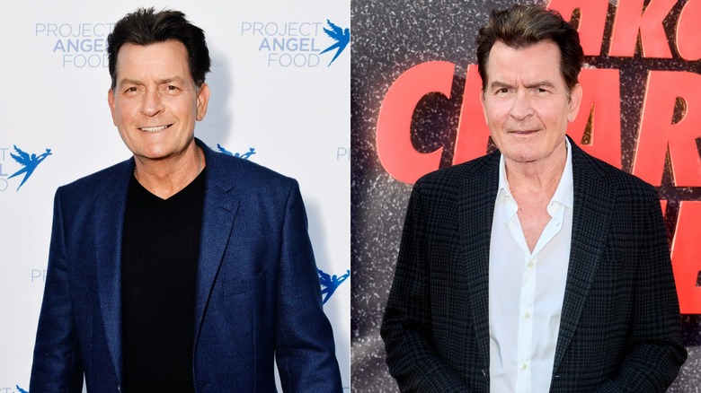 Foton sida vid sida som visar Charlie Sheen före och efter att han slutade röka