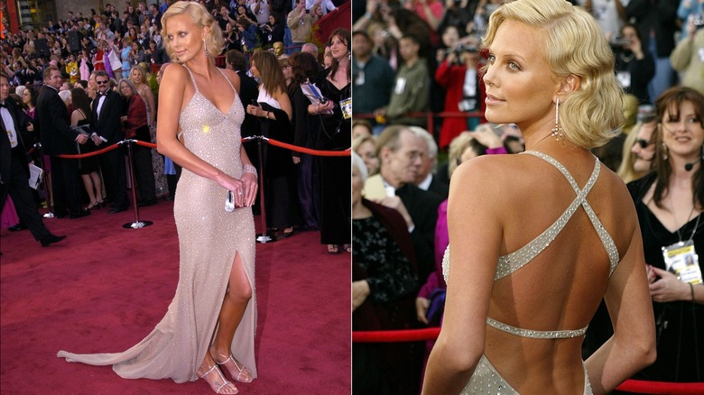 Charlize Theron i silverklänning vid Oscarsgalan 2004