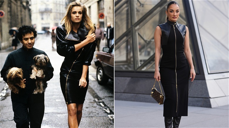 Designer Alaia med modellen Frederique på 80-talet och gäst på modeveckan i Paris 2026