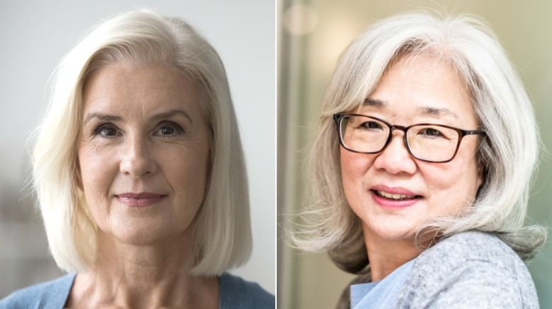 Två äldre kvinnor med lobfrisyr