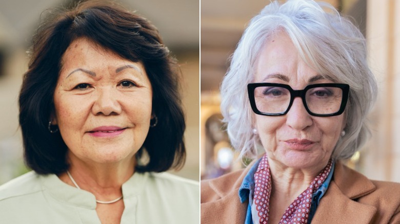 Två äldre kvinnor med sidsvept lugg och bobs