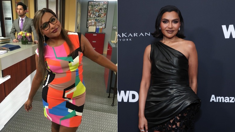 Mindy Kaling poserar för ett foto/Mindy Kaling poserar på röda mattan på Women's Wear Daily Style Awards
