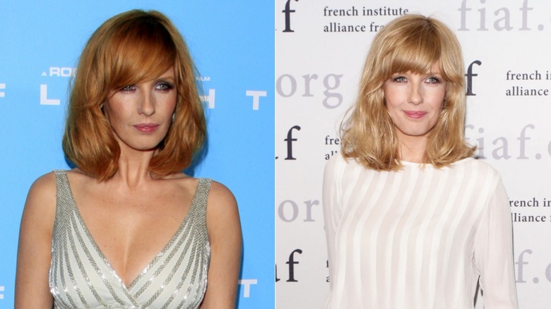 Kelly Reilly i en paljettklänning och vit skjorta