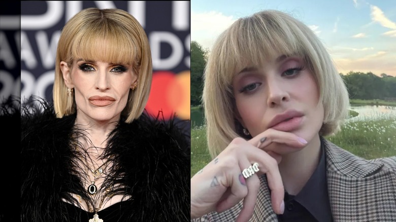 Sida vid sida om Kelly Osbourne vid BRIT Awards 2026, klädd i en hög med halsband och en 