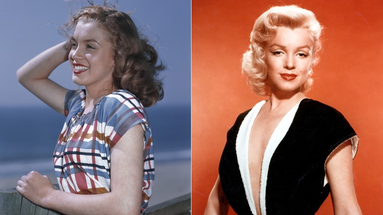 En sida vid sida av Marilyn Monroe som brunett och efter att hon blivit blond