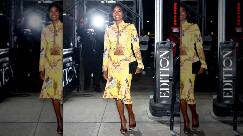 Gabrielle Union i gul jacka och kjol