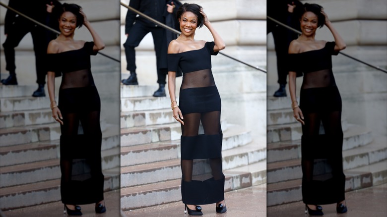 Gabrielle Union i en svart, skir klänning