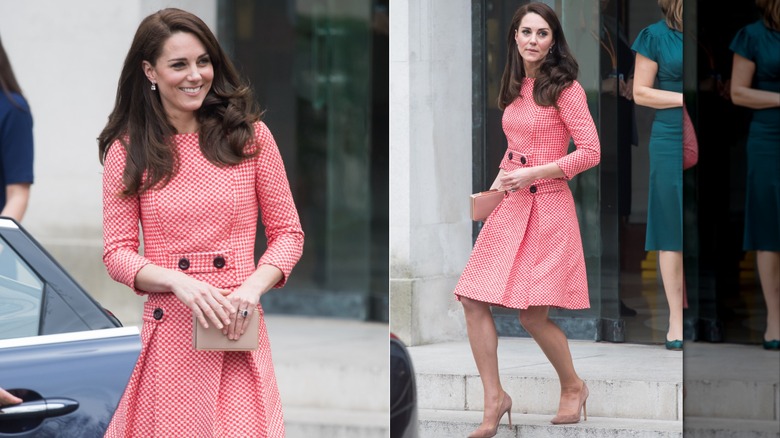 En sida vid sida av Kate Middleton klädd i gingham den 23 mars 2017