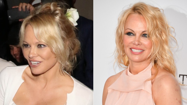 Pamela Anderson i Los Angeles i juni 2018 / Pamela Anderson på amfAR Cannes Gala i maj 2019