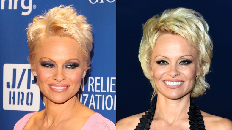 Pamela Anderson vid den tredje årliga Help Haiti Home Gala i Beverly hills i januari 2014 / Pamela Anderson vid den 60:e Taormina Film Fest i Italien i juni 2014