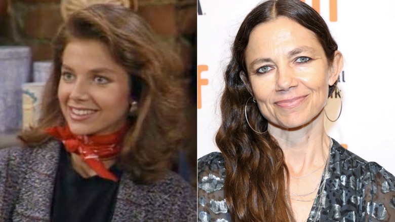 Sida vid sida bilder visar Justine Bateman på familjeband och 2021 (höger).