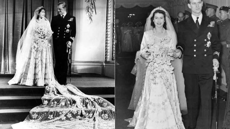 Drottning Elizabeth II och prins Philip på sin bröllopsdag 1947