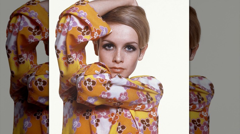 Ett porträtt av modellen Twiggy tittar på kameran