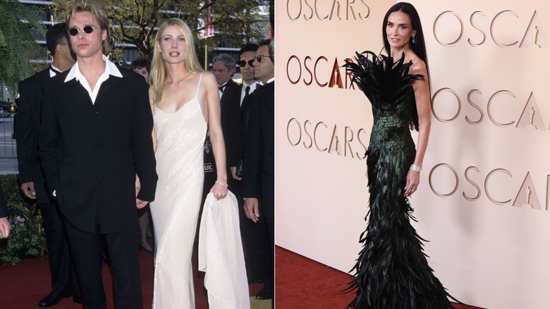 (L) Brad Pitt och Gwyneth Paltrow vid Oscarsgalan 1996 (R) Demi Moore vid Oscarsutdelningen 2026