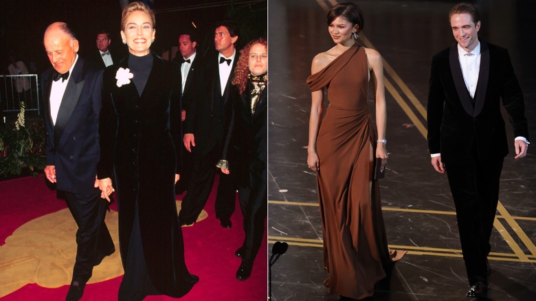(L) Sharon Stone vid Oscarsgalan 1996 (R) Zendaya och Robert Pattinson vid Oscarsgalan 2026