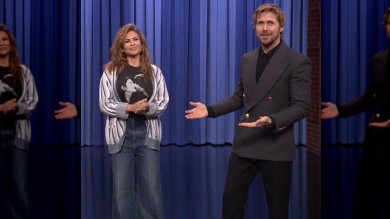 Eva Mendes och Ryan Gosling på Jimmy Fallon 5 mars 2026