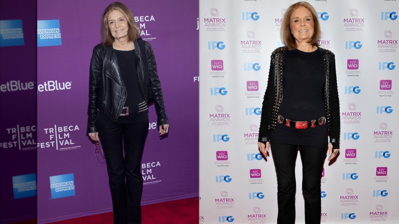 Gloria Steinem deltar i ett Tribeca Talks-evenemang under Tribeca Film Festival i New York City i april 2013 / Gloria Steinem deltar i Matrix Awards i New York City i april 2016
