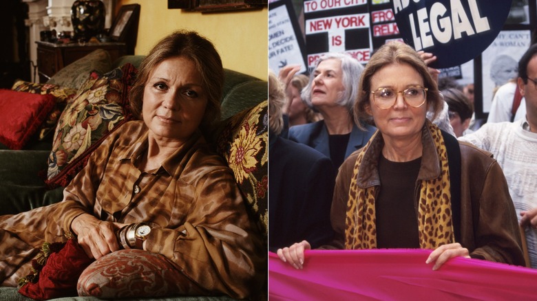Gloria Steinem i sin lägenhet i New York City i november 1990 / Gloria Steinem vid kvinnorättsmötet i New York City i oktober 1995