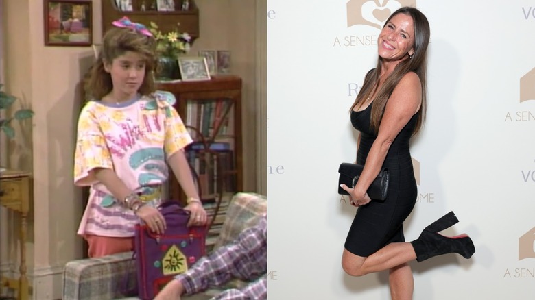 Soleil Moon Frye som Punky Brewster till vänster och vid ett event 2025 klädd i en svart klänning med platåkängor till höger.