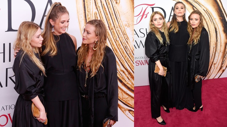 Ashley, Elizabeth och Mary-Kate Olsen i svarta klänningar vid CFDA Fashion Awards 2016