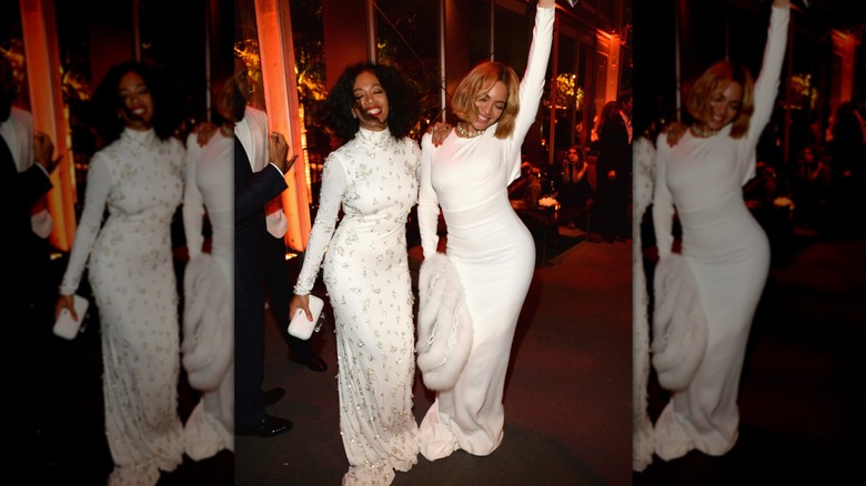 Beyoncé och Solange Knowles i vita klänningar på Vanity Fair Oscar Party 2015