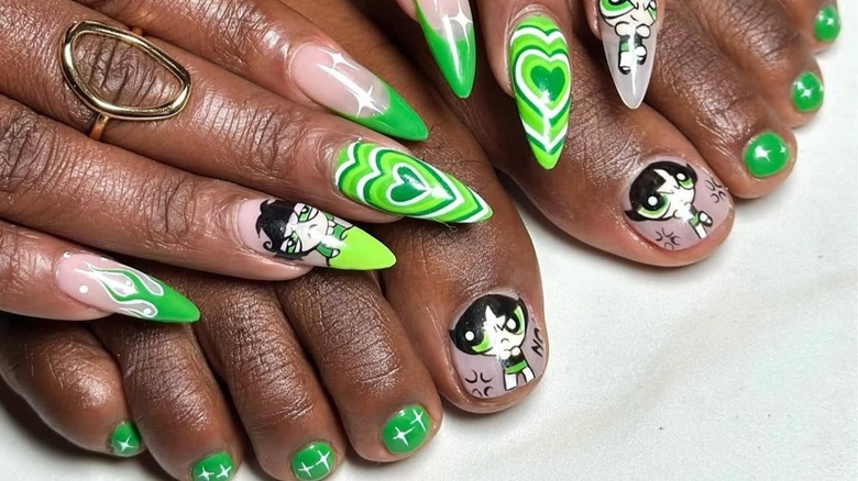 Green Powerpuff Girls mani och pedi