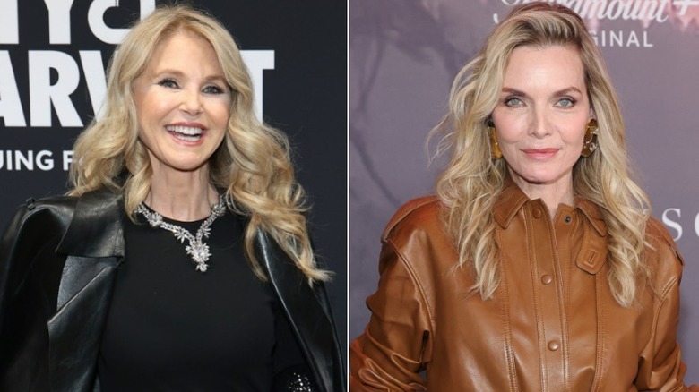 Christie Brinkley och Michelle Pfeiffer ler vid separata fotosamtal