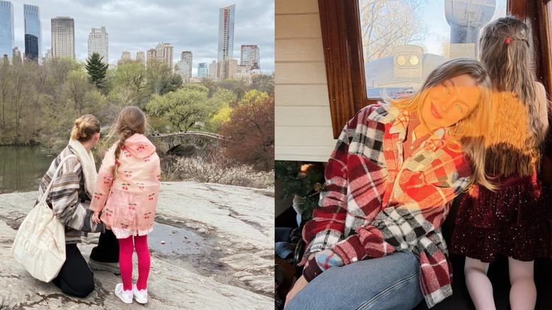Gigi Hadid och hennes dotter Khai bär henne i en fläta till vänster och halvt upp halvt ner till höger