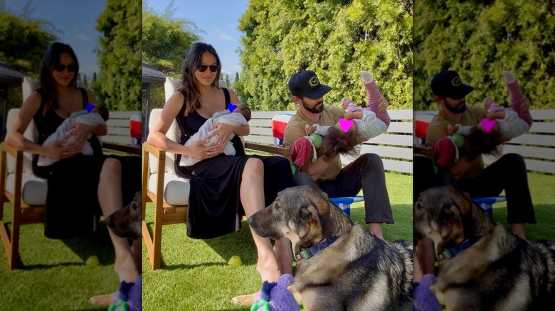 Milo Ventimiglia och Jarah Mariano med sina barn och sin hund
