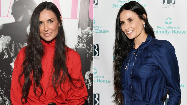 Demi Moore deltar i Glenda Baileys boklanseringsfirande i Los Angeles i juni 2017 / Demi Moore deltar i Friendly House 30:e årliga prislunch i Los Angeles i oktober 2019