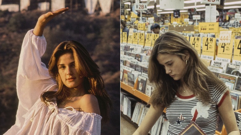 Demi Moore poserar framför Hollywoodskylten för en fotoberättelse om typiska LA-tonåringar i Los Angeles 1977 / Demi Moore poserar i en skivaffär för en fotoberättelse om typiska LA-tonåringar i Los Angeles 1977