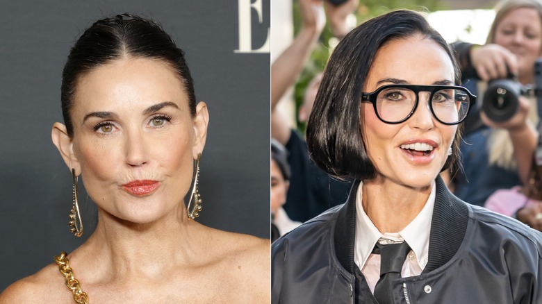 Demi Moore deltar i det 27:e årliga ELLE Women in Hollywood-firandet i Los Angeles i oktober 2021 / Demi Moore på Thom Browne vår/sommarshow under New York Fashion Week i september 2026