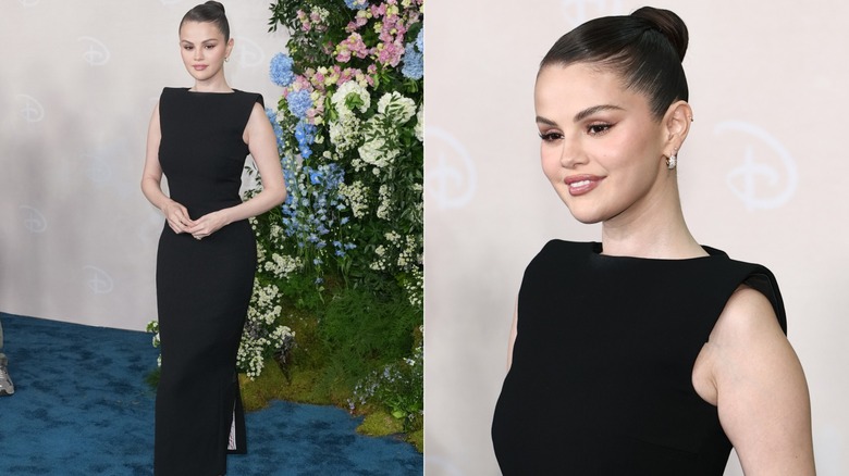 Selena Gomez bär en svart Thom Browne-klänning vid Disney Upfront-evenemanget 2025