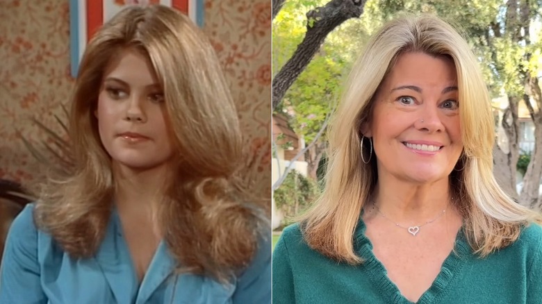 Lisa Whelchel bär en blå och grön topp