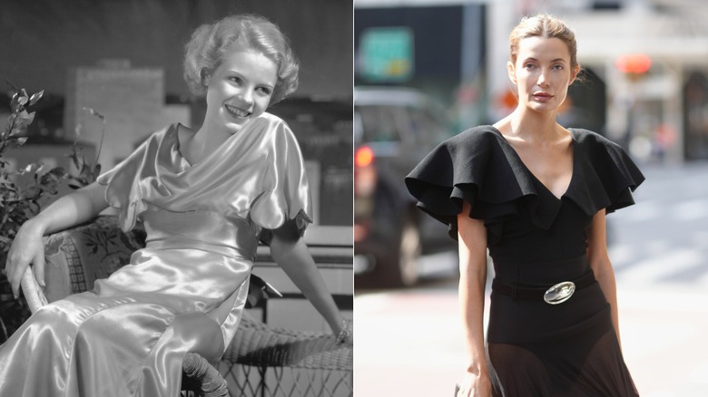 En kvinna på 1930-talet och 2026 med fladdrande fjärilsärmar
