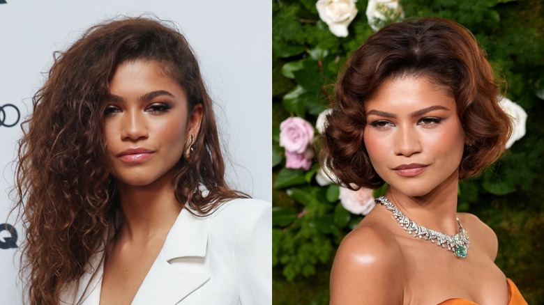 Zendaya med långt hår och en glamorös vågig bob