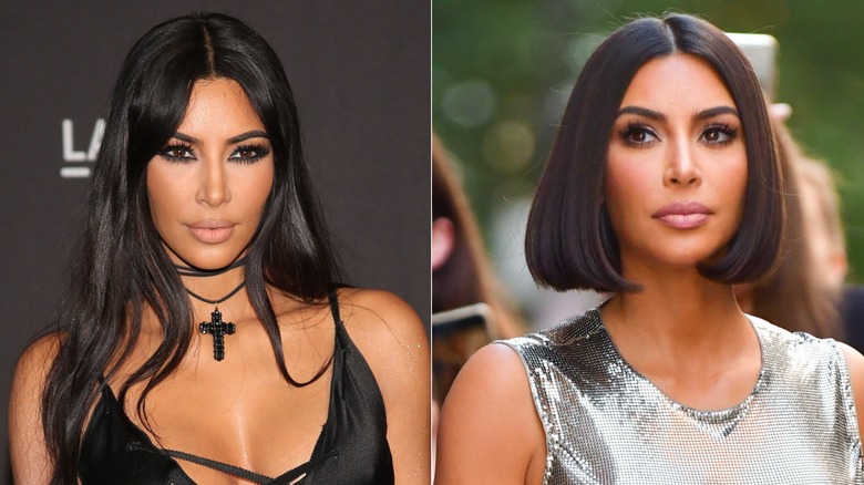 Kim Kardashian med långt hår och en snygg bob