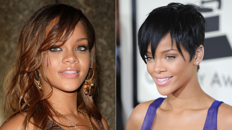 Rihanna med långt hår och en nisse