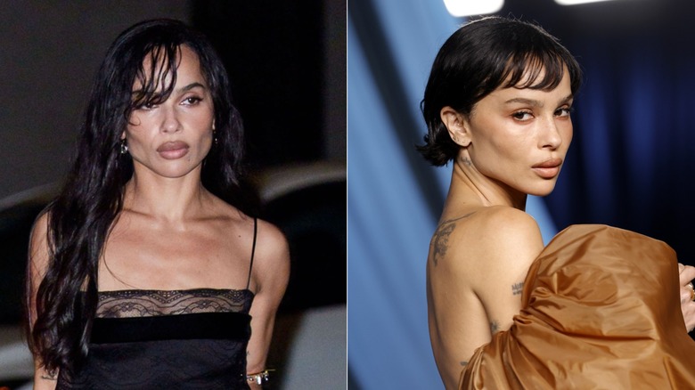 Zoë Kravitz med långt hår och en mikrobob med mikrofransar