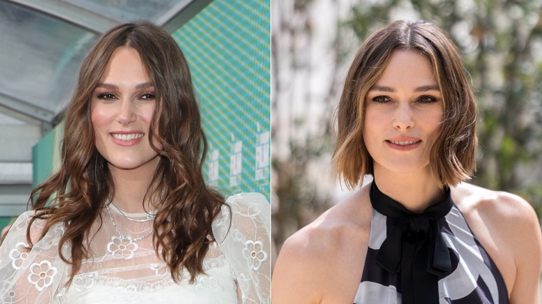 Keira Knightley med långa vågor och med en kortvågig bob