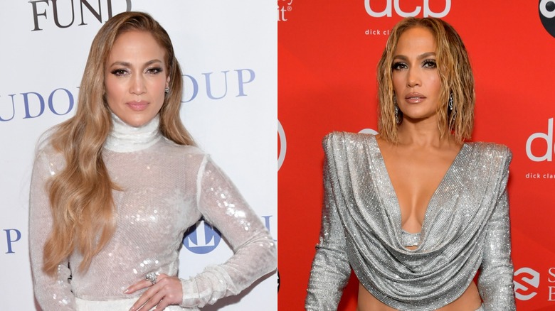 Jennifer Lopez med långt hår och en kort blöt lobb