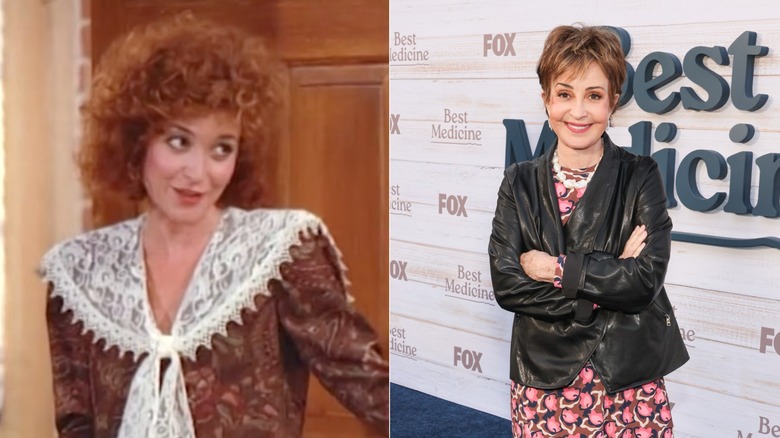 En ung Annie Potts med lockigt ingefära hår / En äldre Annie Potts med en pixie cut och iklädd en skinnjacka